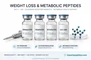 Péptidos para pérdida de peso y metabolismo - viales de Semaglutida, Tirzepatida, Retatrutida y CJC-1295 de alta pureza para investigación en laboratorio