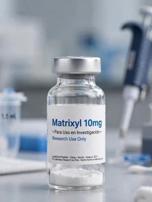 Vial de Matrixyl 10mg péptido liofilizado para uso en investigación