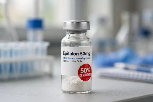 Vial de Epitalon 50mg péptido liofilizado con 50% de descuento para uso en investigación