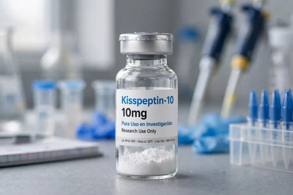 Vial de Kisspeptin-10 10mg péptido liofilizado para uso en investigación de laboratorio